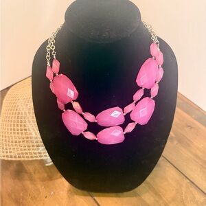Pink Beaded and Silver Necklace